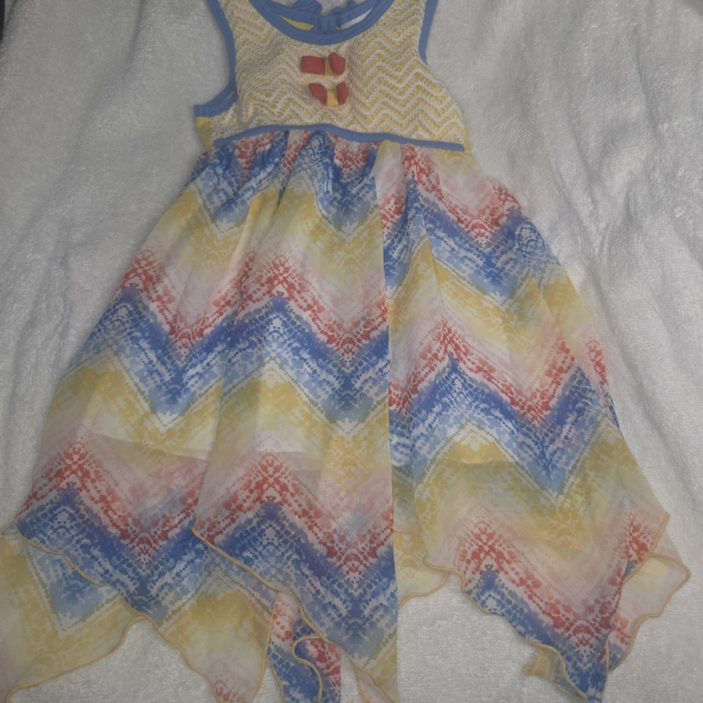 Jona Michelle Multicolor Chevron Handkerchief Dress - Blue/Yellow/Red